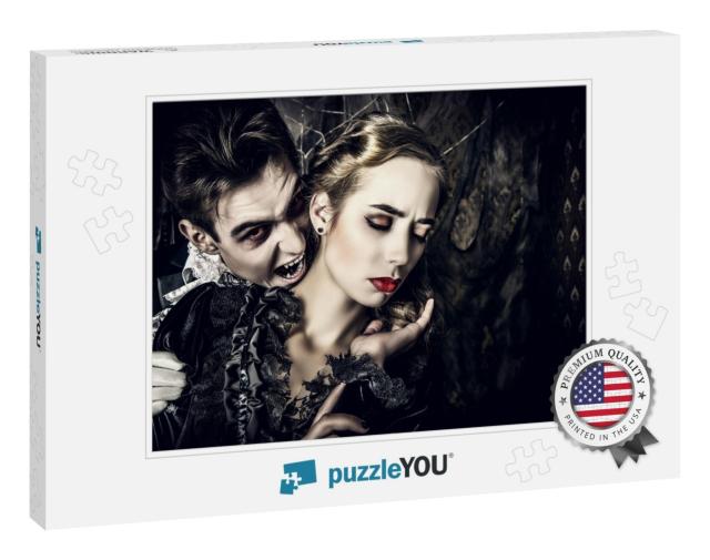 Bloodthirsty Male Vampire in Medieval Dress is Biting a B... Jigsaw Puzzle