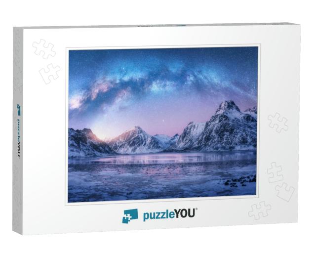 Milky Way Above Frozen Sea Coast & Snow Covered Mountains... Jigsaw Puzzle