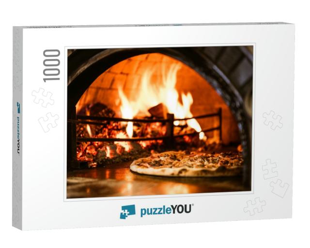 Hot Flames in Pizza Oven. Traditional Firewood Stone Wood... Jigsaw Puzzle with 1000 pieces