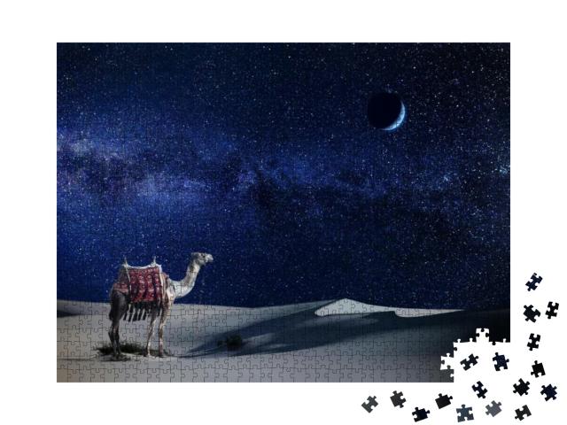 A Lonely Camel At Night in the Desert... Jigsaw Puzzle with 1000 pieces