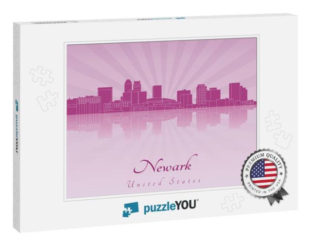 Newark Skyline in Purple Radiant Orchid in Editable Vecto... Jigsaw Puzzle