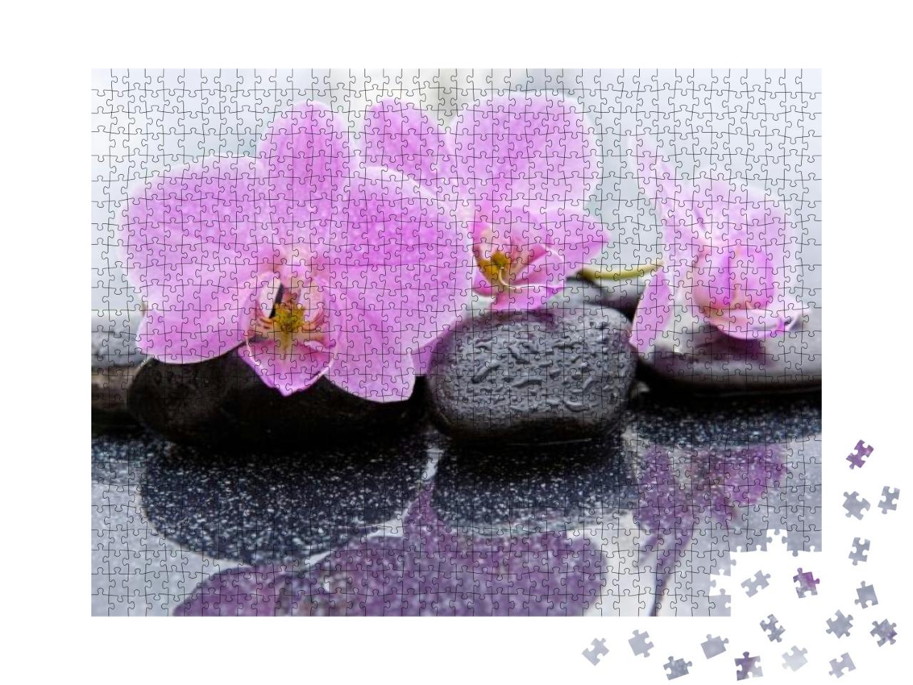 Spa Background with Pink Orchid & Stone... Jigsaw Puzzle with 1000 pieces