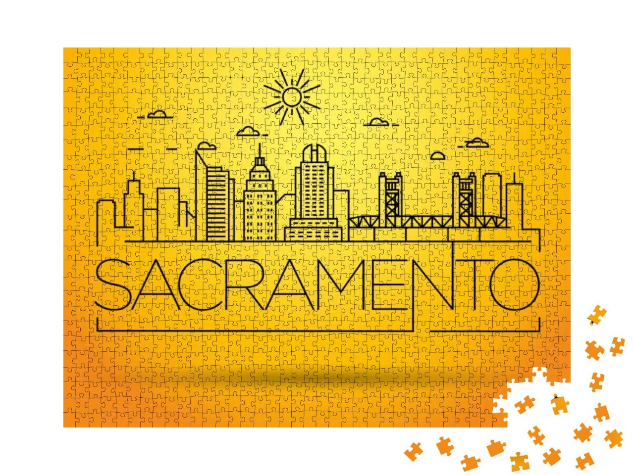 Minimal Sacramento Linear City Skyline with Typographic D... Jigsaw Puzzle with 1000 pieces