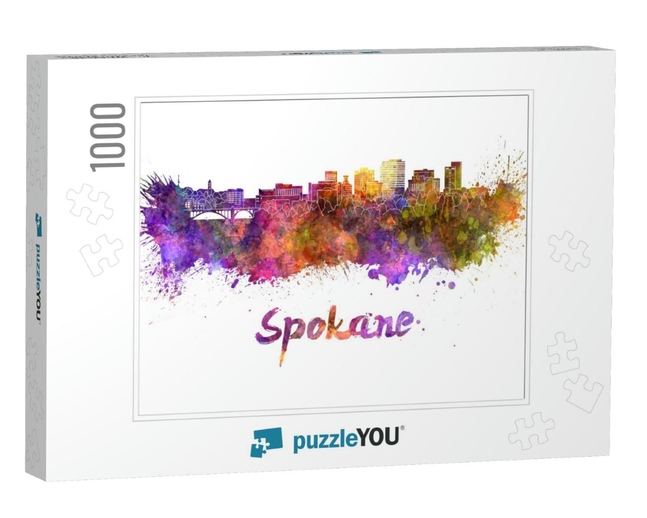 Spokane Skyline in Watercolor Splatters with Clipping Pat... Jigsaw Puzzle with 1000 pieces