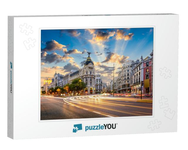 Madrid, Spain Cityscape At Calle De Alcala & Gran Via... Jigsaw Puzzle
