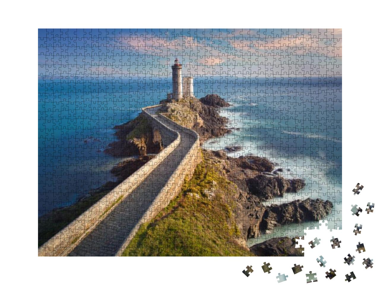 Petit Minou Lighthouse At Sunset with Red Light, Brest, F... Jigsaw Puzzle with 1000 pieces