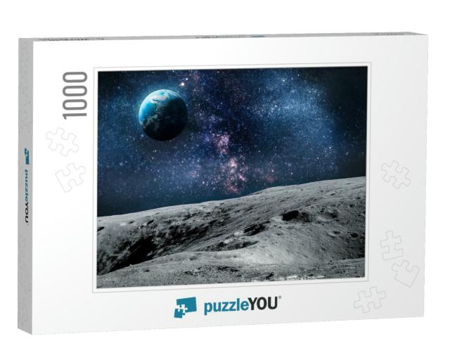 Surface of Moon. Planet Earth on Background. Space Collag... Jigsaw Puzzle with 1000 pieces