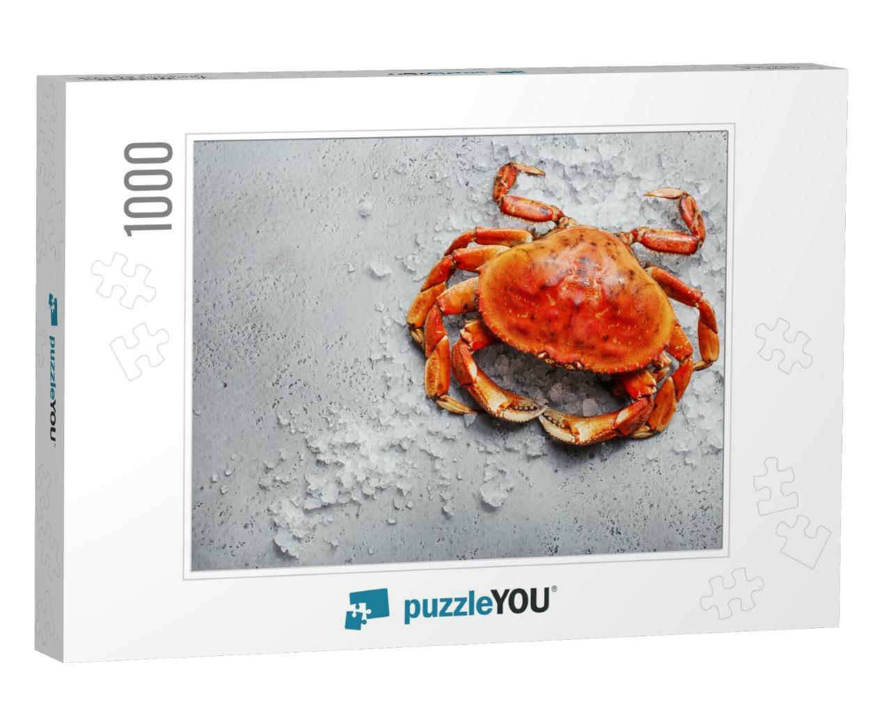 Boiled Dungeness Crab on Ice Over Gray Concrete Backgroun... Jigsaw Puzzle with 1000 pieces