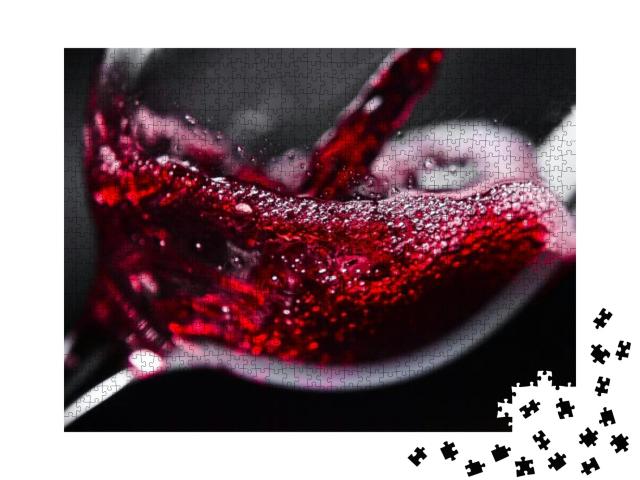 Red Wine in Wineglass on Black Background... Jigsaw Puzzle with 1000 pieces