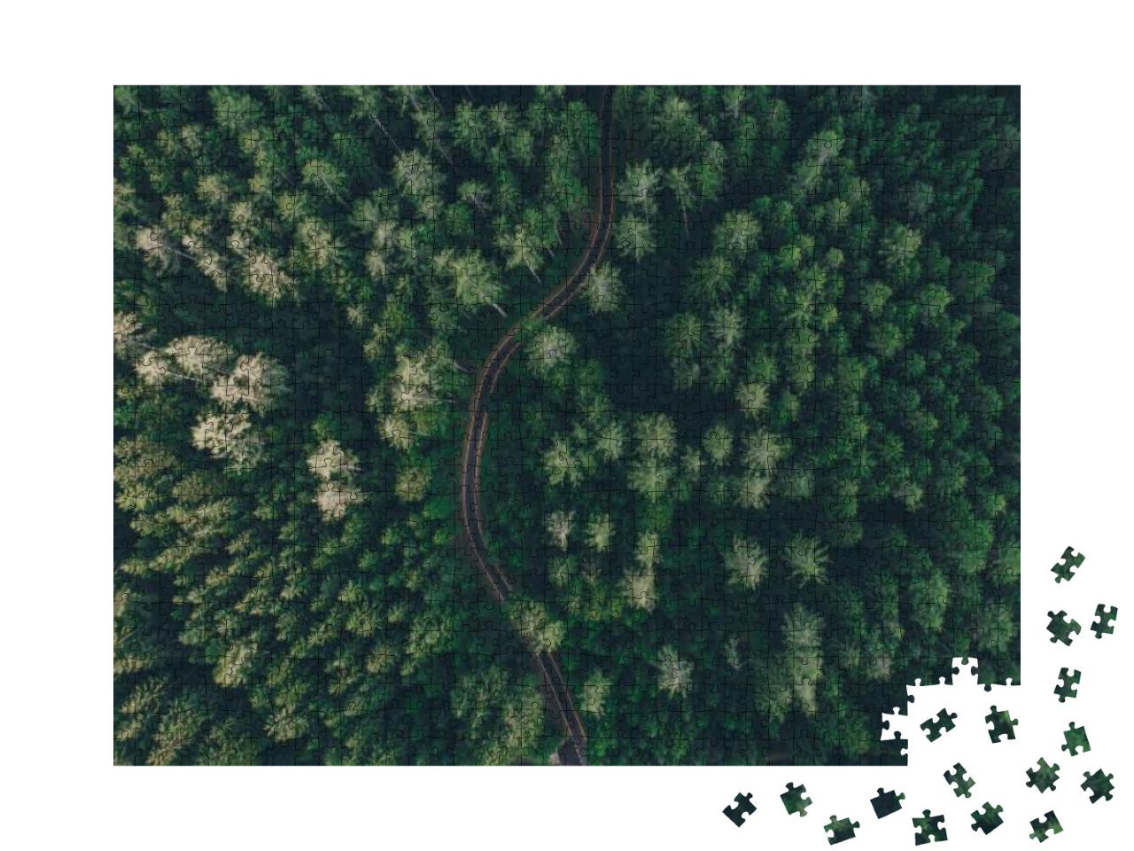 Aerial View of a Road in the Middle of the Forest... Jigsaw Puzzle with 1000 pieces