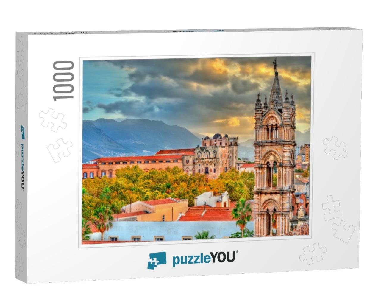 Tower of Palermo Cathedral & Palazzo Dei Normanni At Suns... Jigsaw Puzzle with 1000 pieces