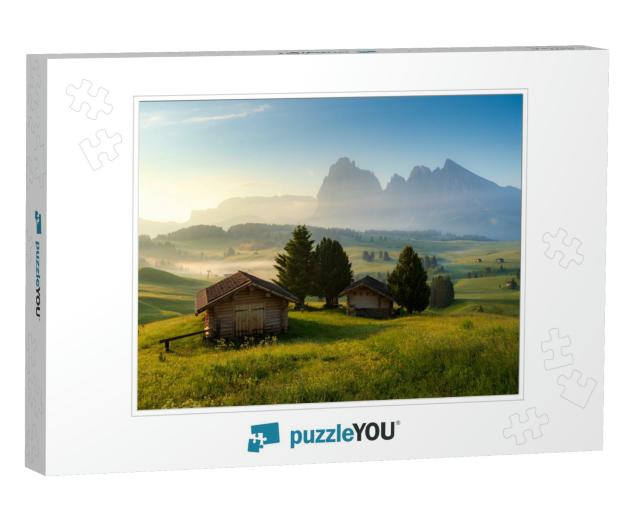 Chalets At Seiser Alm, High Altitude Meadow with Langkofe... Jigsaw Puzzle