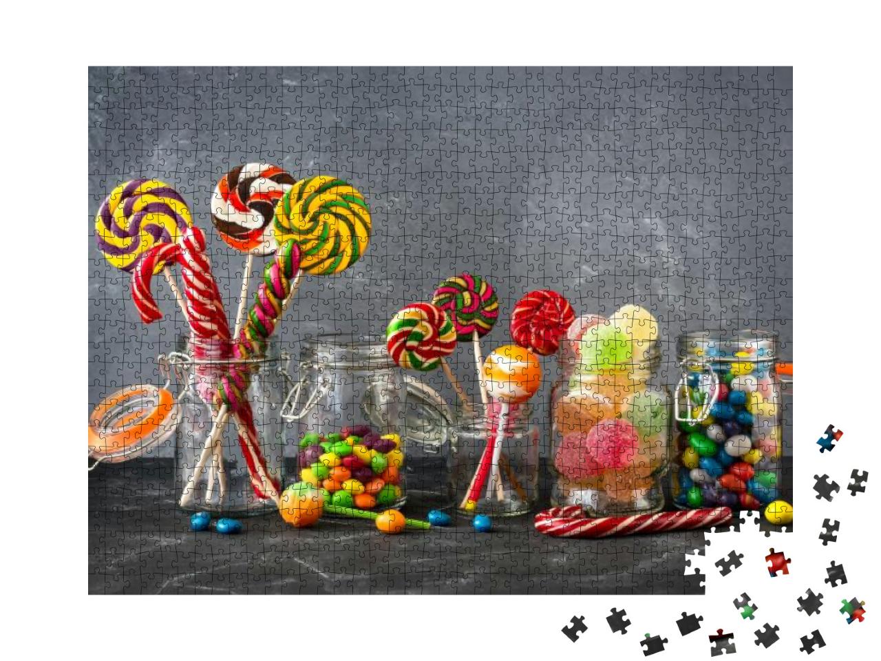 Colored Lollipops, Colorful Round Candies & Marmalade in... Jigsaw Puzzle with 1000 pieces