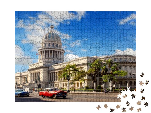 Capitolio Building Havana, Cuba with Vintage Old American... Jigsaw Puzzle with 1000 pieces