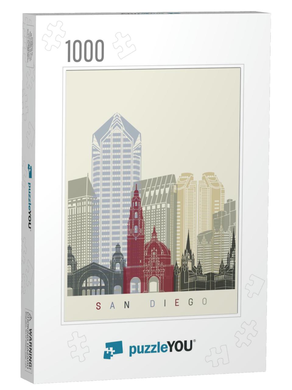 San Diego Skyline Poster in Editable Vector File... Jigsaw Puzzle with 1000 pieces
