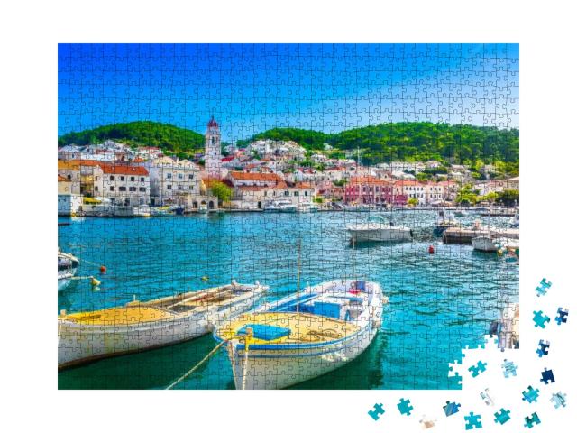 Seafront Scenery of Small Mediterranean Village Pucisca o... Jigsaw Puzzle with 1000 pieces