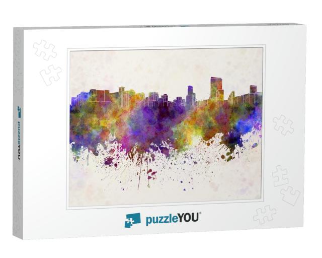 Orlando Skyline in Watercolor Background... Jigsaw Puzzle