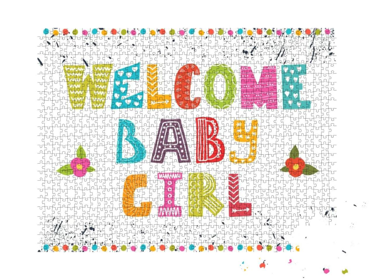 Welcome Baby Girl. Baby Girl Arrival Postcard. Bab... Jigsaw Puzzle with 1000 pieces