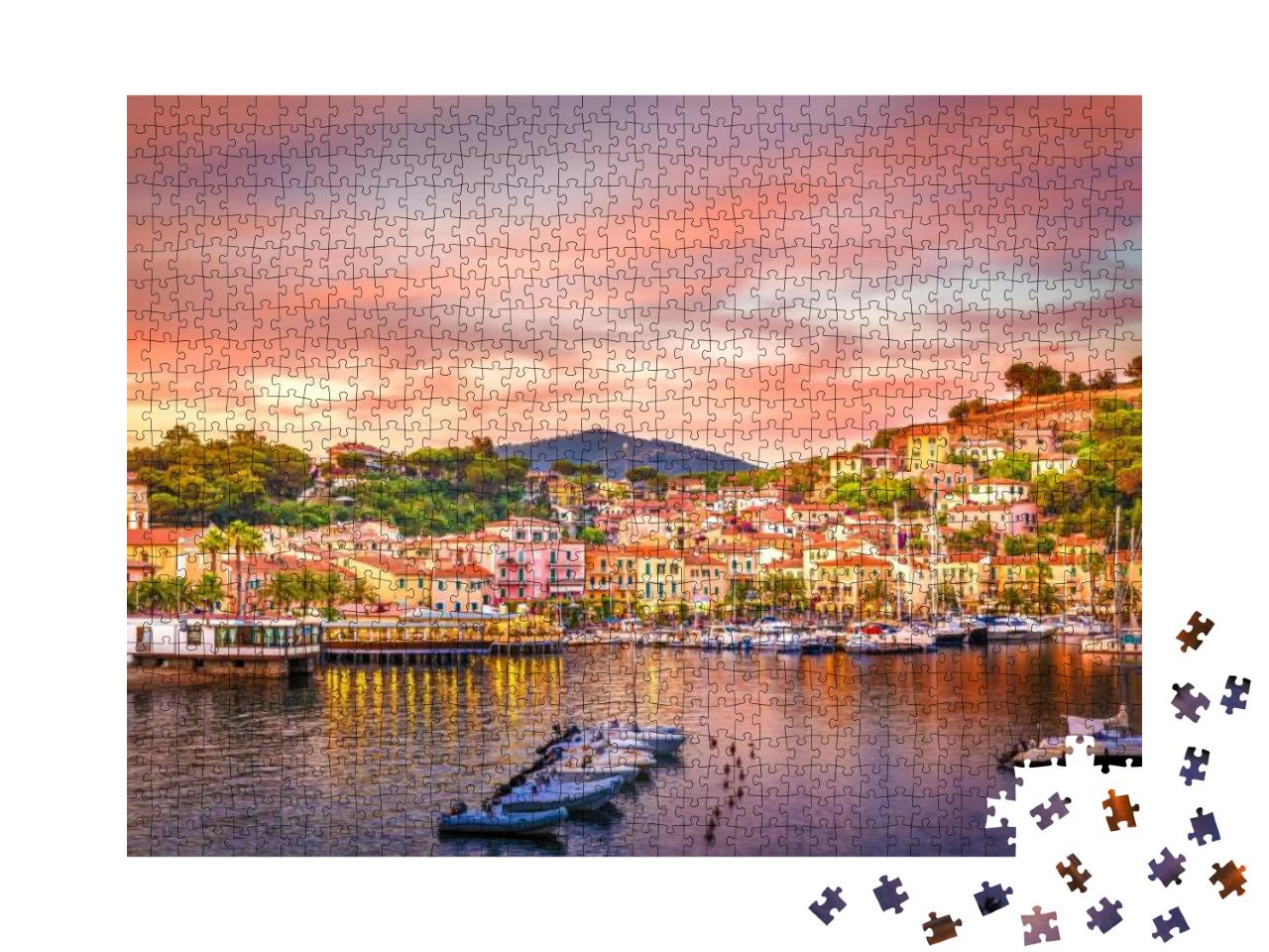 Harbor & Village Porto Azzurro At Sunset, Elba Islands, T... Jigsaw Puzzle with 1000 pieces