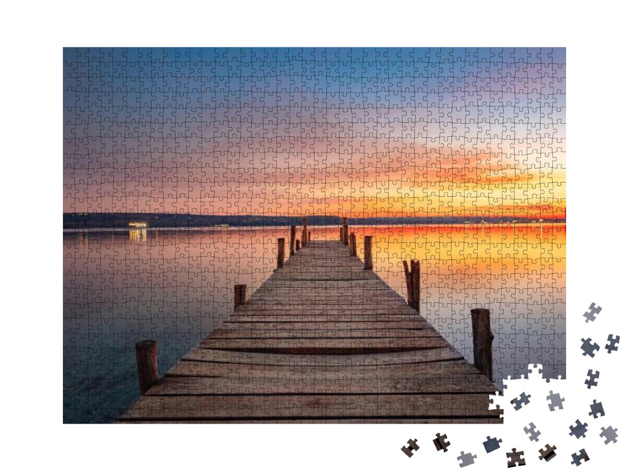 Small Dock or Wooden Pier & the Sea Lake At Sunset... Jigsaw Puzzle with 1000 pieces