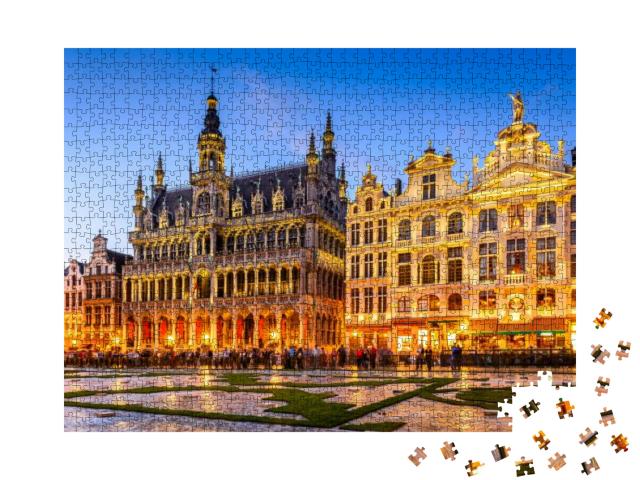 Brussels, Belgium. Wide Angle Night Scene of the Grand Pl... Jigsaw Puzzle with 1000 pieces
