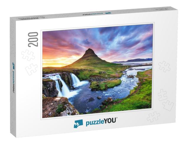 The Picturesque Sunset Over Landscapes & Waterfalls. Kirk... Jigsaw Puzzle with 200 pieces