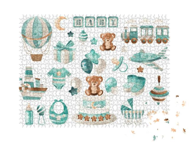 Big Cute Set of Watercolor Isolated Elements for A... Jigsaw Puzzle with 1000 pieces