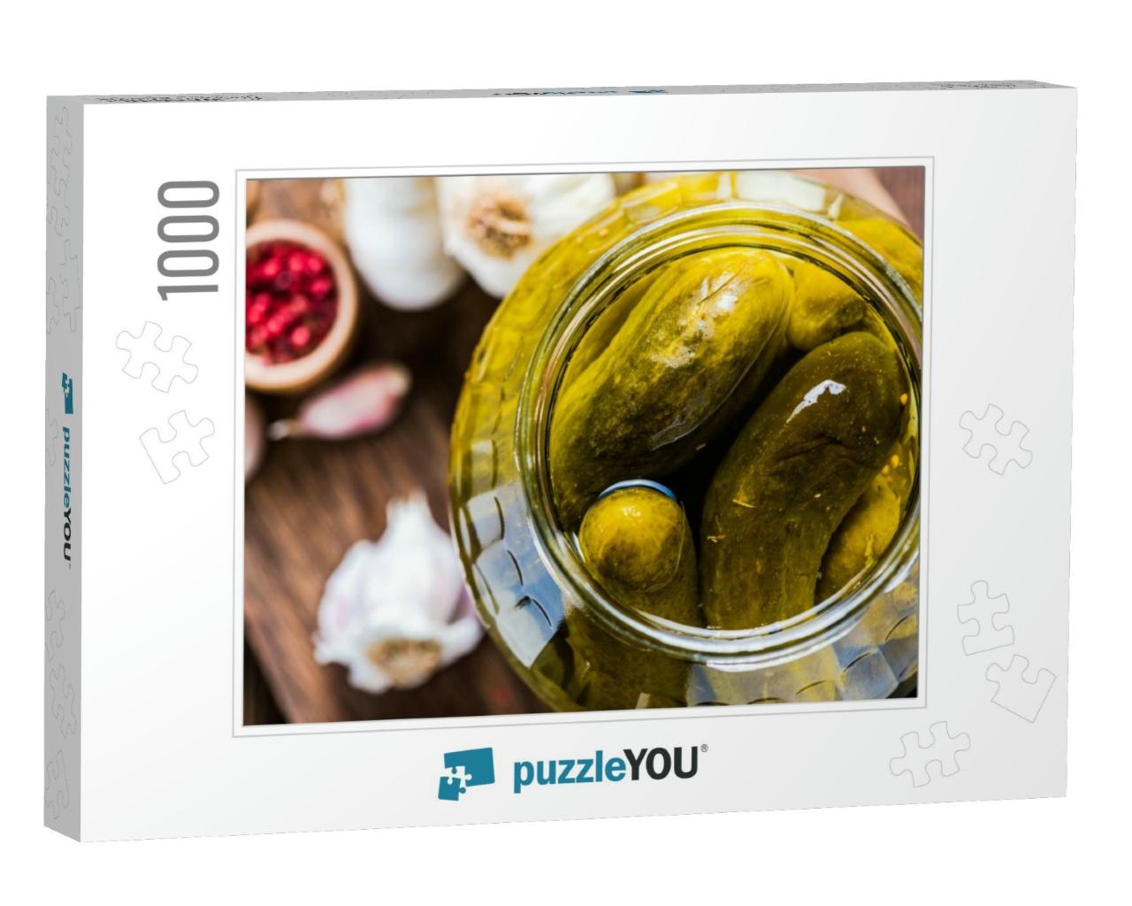 Pickled Gherkins in Jar, Fermented Food with Spice... Jigsaw Puzzle with 1000 pieces