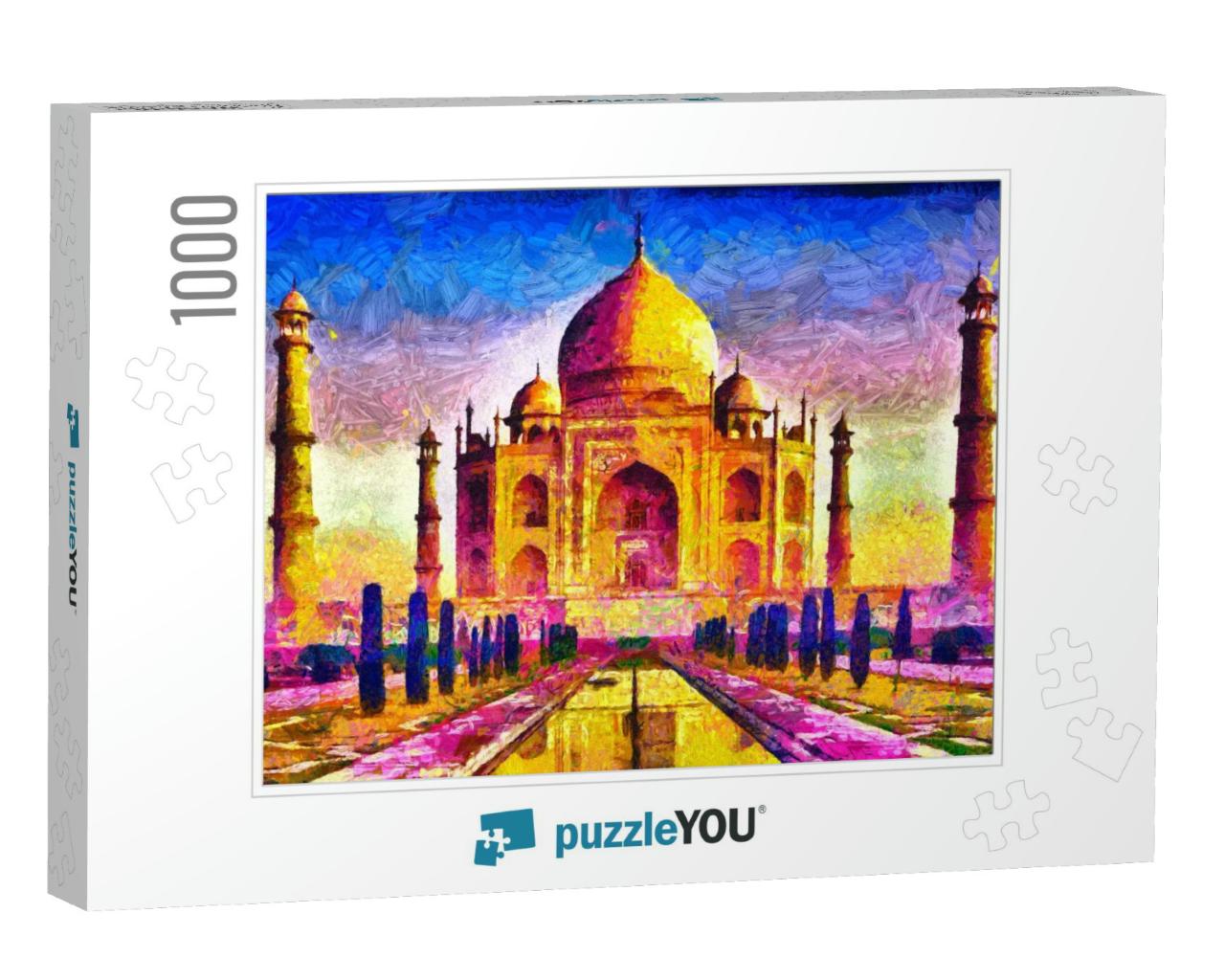 Agra Taj Mahal Colorful Architecture Oil Painting... Jigsaw Puzzle with 1000 pieces