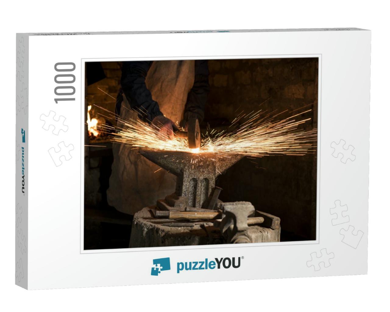 The Blacksmith Manually Forging the Molten Metal on the A... Jigsaw Puzzle with 1000 pieces