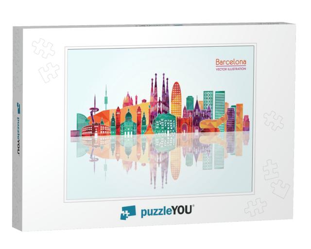 Barcelona Skyline Detailed Silhouette. Vector Illustratio... Jigsaw Puzzle