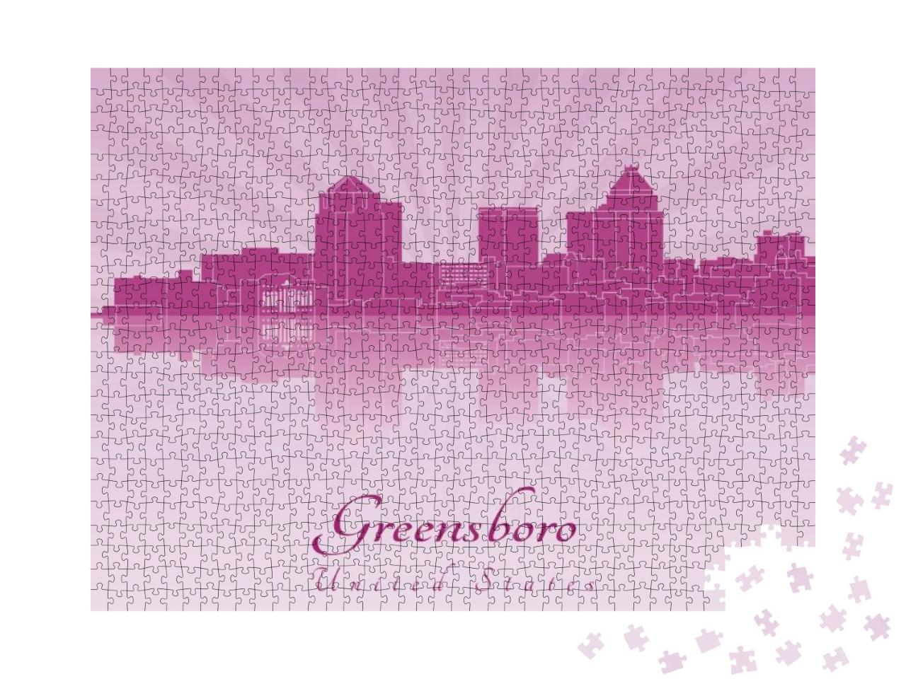 Greensboro Skyline in Purple Radiant Orchid in Editable V... Jigsaw Puzzle with 1000 pieces