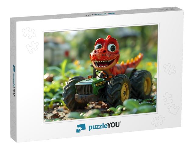 Baby Dinosaur on a Tractor in the Forest Jigsaw Puzzle