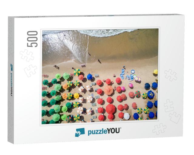 Top View of Umbrellas in a Beach... Jigsaw Puzzle with 500 pieces
