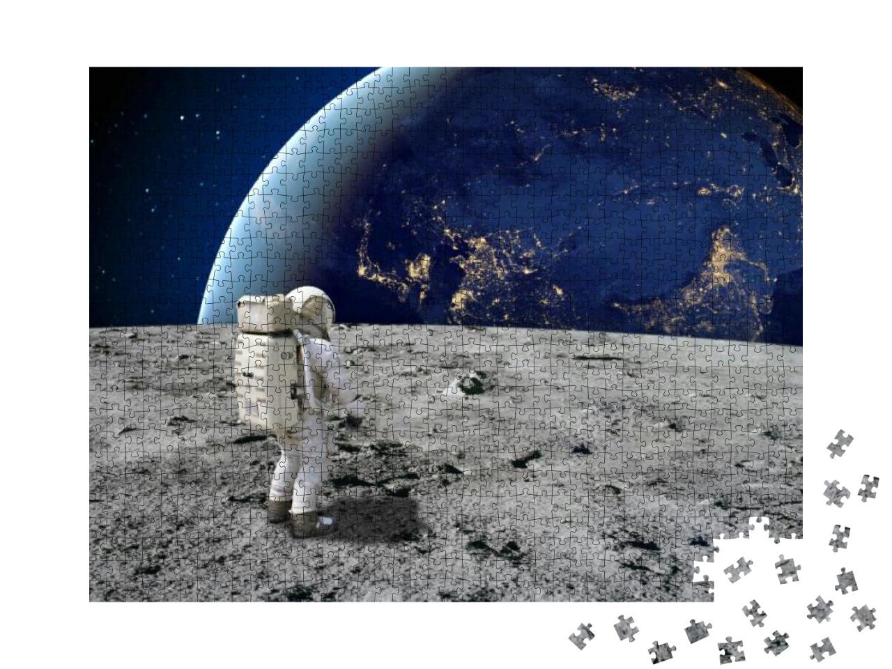 An Astronaut Standing on the Surface of the Moon Looking... Jigsaw Puzzle with 1000 pieces