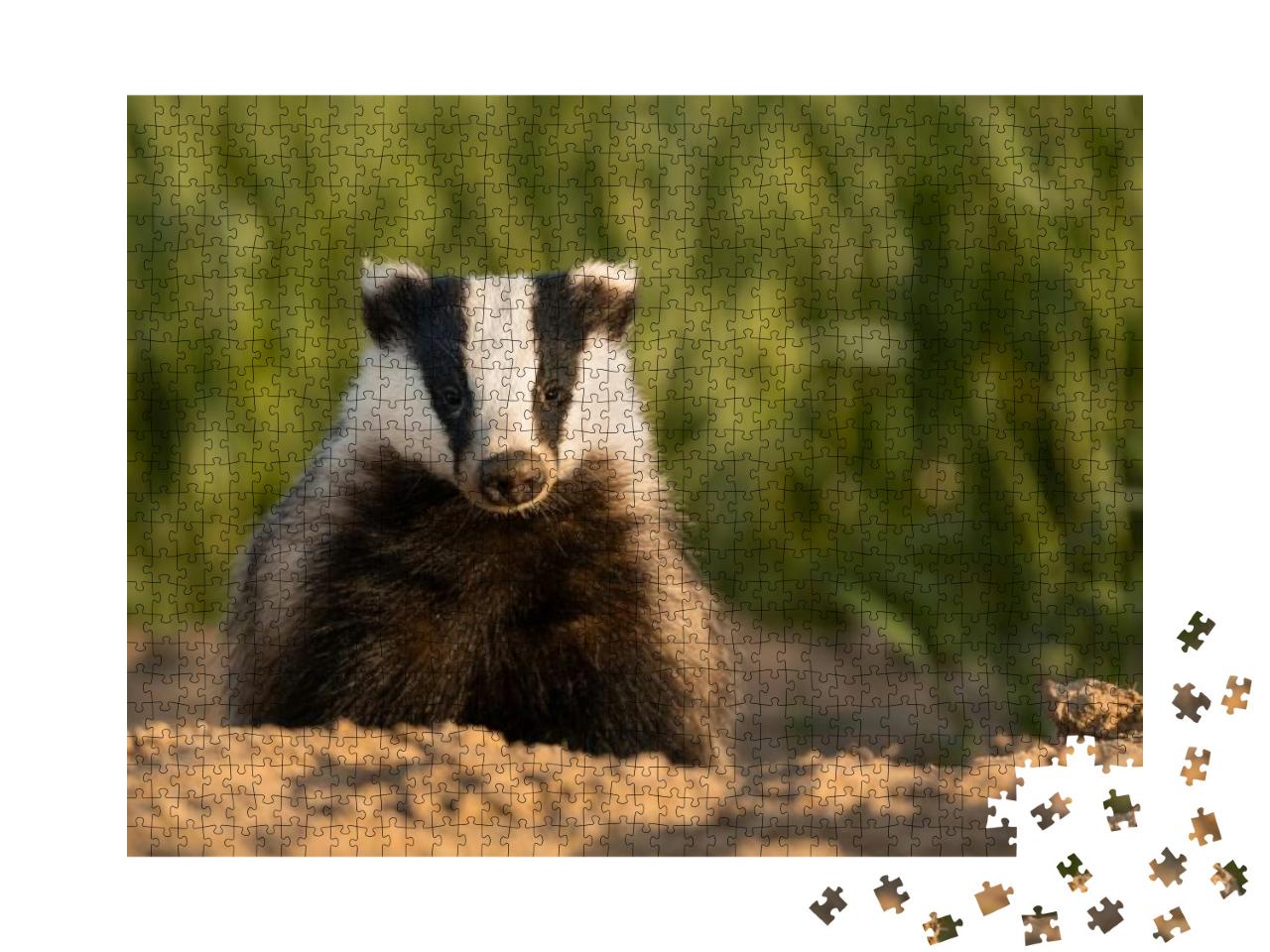 European Badger After Leaving the Burrow Meles Meles... Jigsaw Puzzle with 1000 pieces