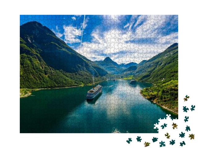 Geiranger Fjord, Beautiful Nature Norway. the Fjord is On... Jigsaw Puzzle with 1000 pieces