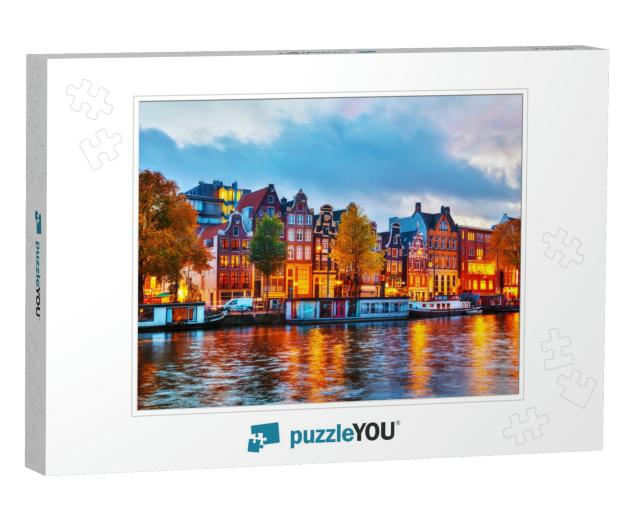 Amsterdam City View with Amstel River At Sunset... Jigsaw Puzzle