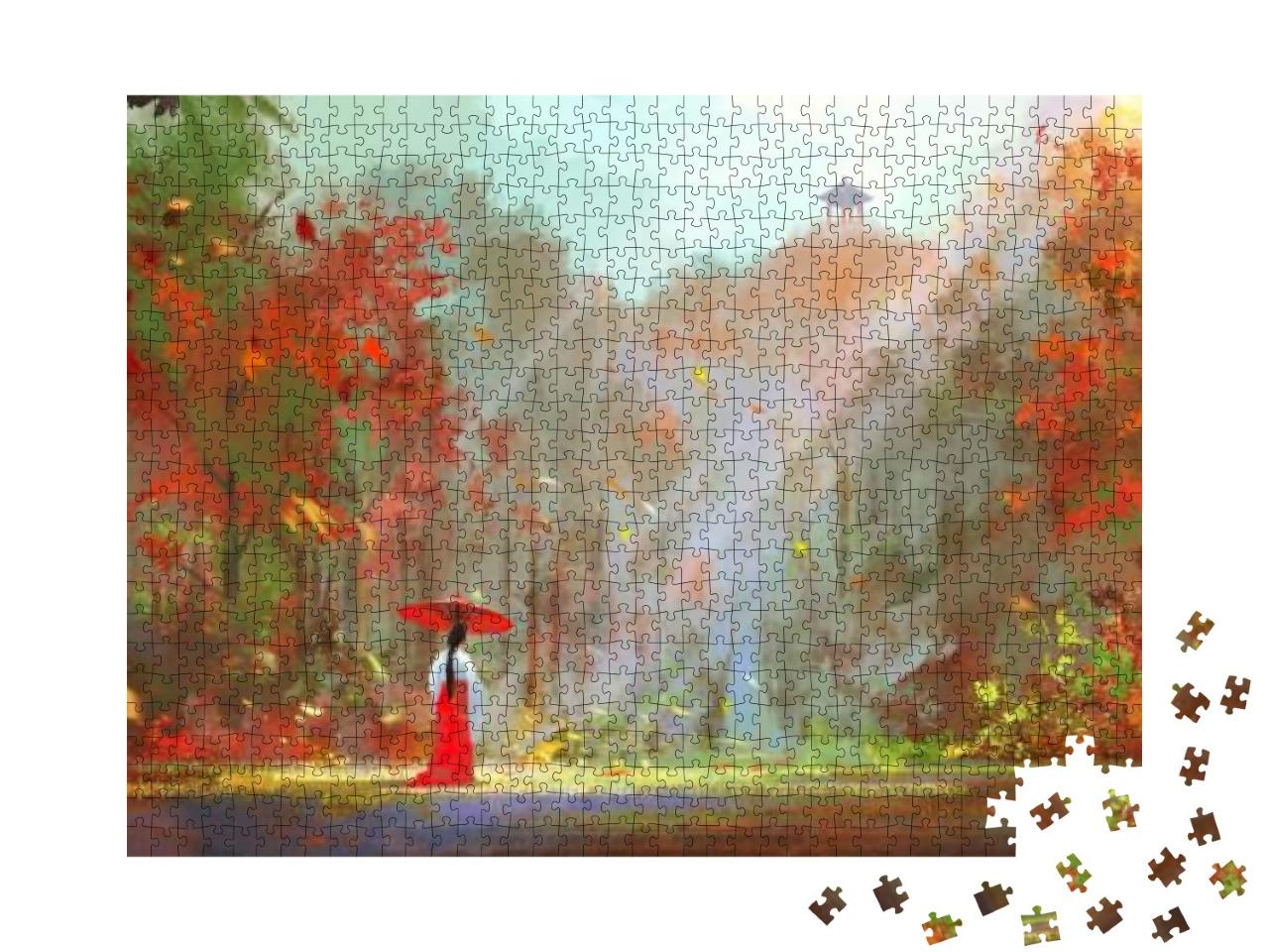 Woman in Traditional Oriental Clothes Walks in the Dense... Jigsaw Puzzle with 1000 pieces