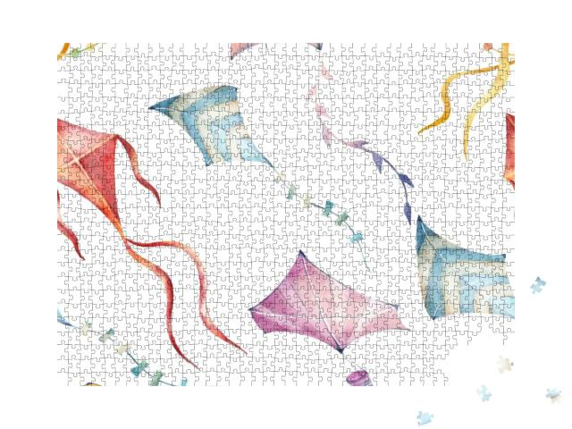 Watercolor Hand Drawn Seamless Pattern with Illustration... Jigsaw Puzzle with 1000 pieces