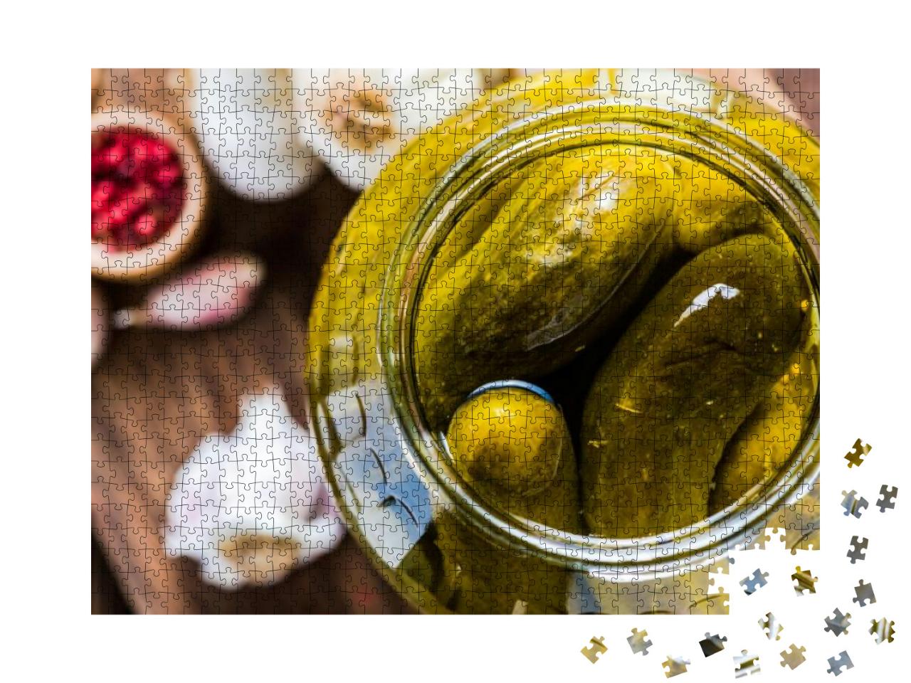 Pickled Gherkins in Jar, Fermented Food with Spice... Jigsaw Puzzle with 1000 pieces