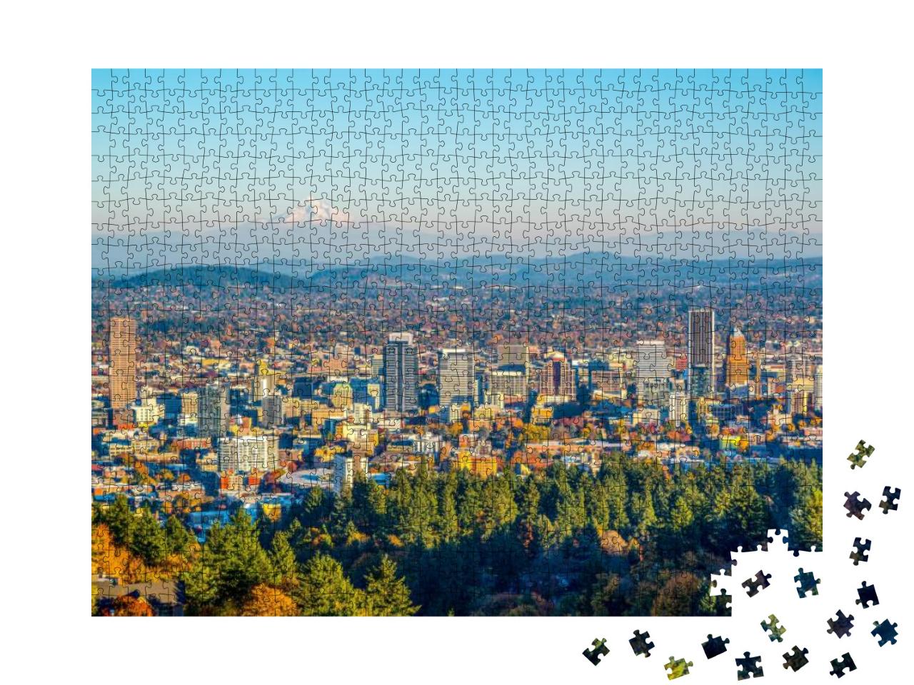 City of Portland Oregon & Mount Hood in Autumn, Oregon-Us... Jigsaw Puzzle with 1000 pieces