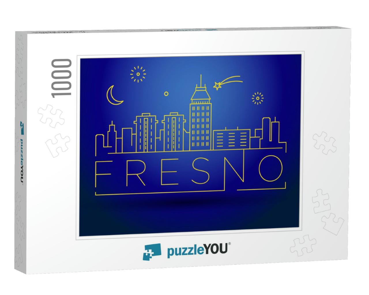 Minimal Fresno Linear City Skyline with Typographic Desig... Jigsaw Puzzle with 1000 pieces