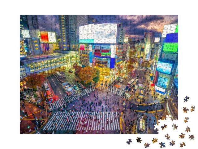 Shibuya Crossing At Twilight in Tokyo, Japan from Above... Jigsaw Puzzle with 1000 pieces