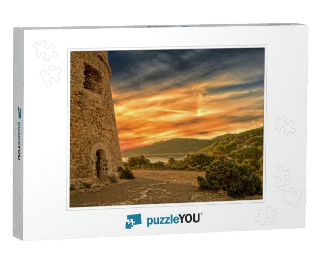 Medieval Tower of Sal Rossa At Sunrise in Ibiza, Spain... Jigsaw Puzzle