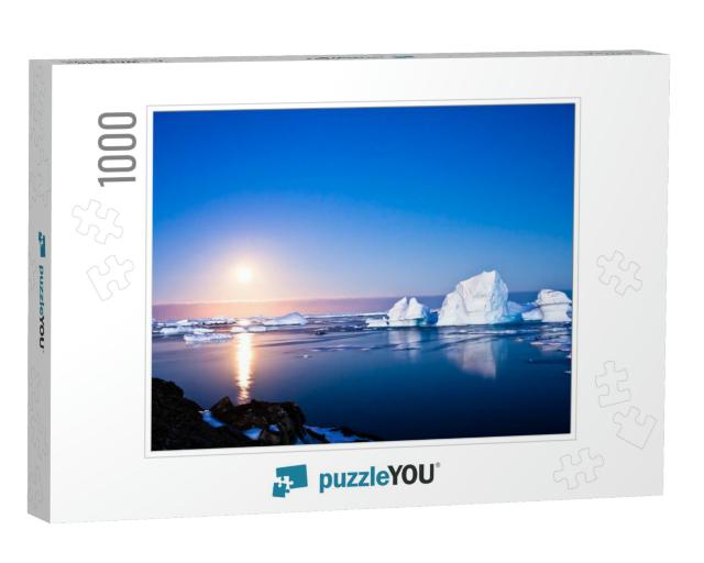Summer Night in Antarctica. Icebergs Floating in the Moon... Jigsaw Puzzle with 1000 pieces