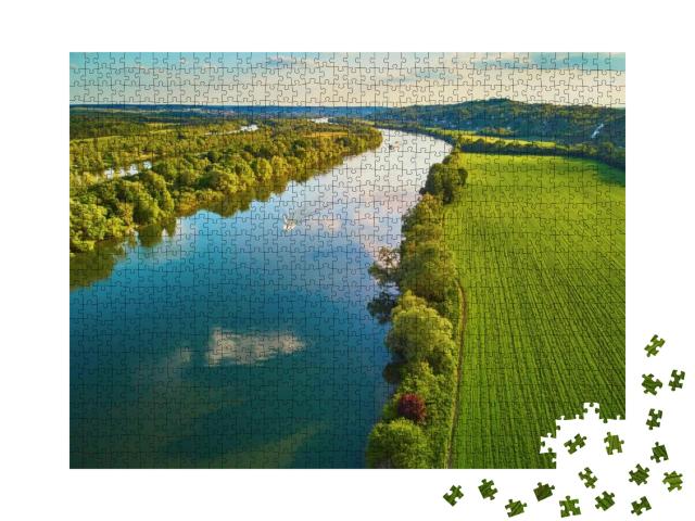 Scenic Aerial View of the Seine River & Green Fields in F... Jigsaw Puzzle with 1000 pieces