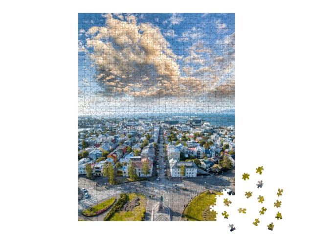 City Aerial View from Hallgrimskirkja in Reykjavik, Icela... Jigsaw Puzzle with 1000 pieces