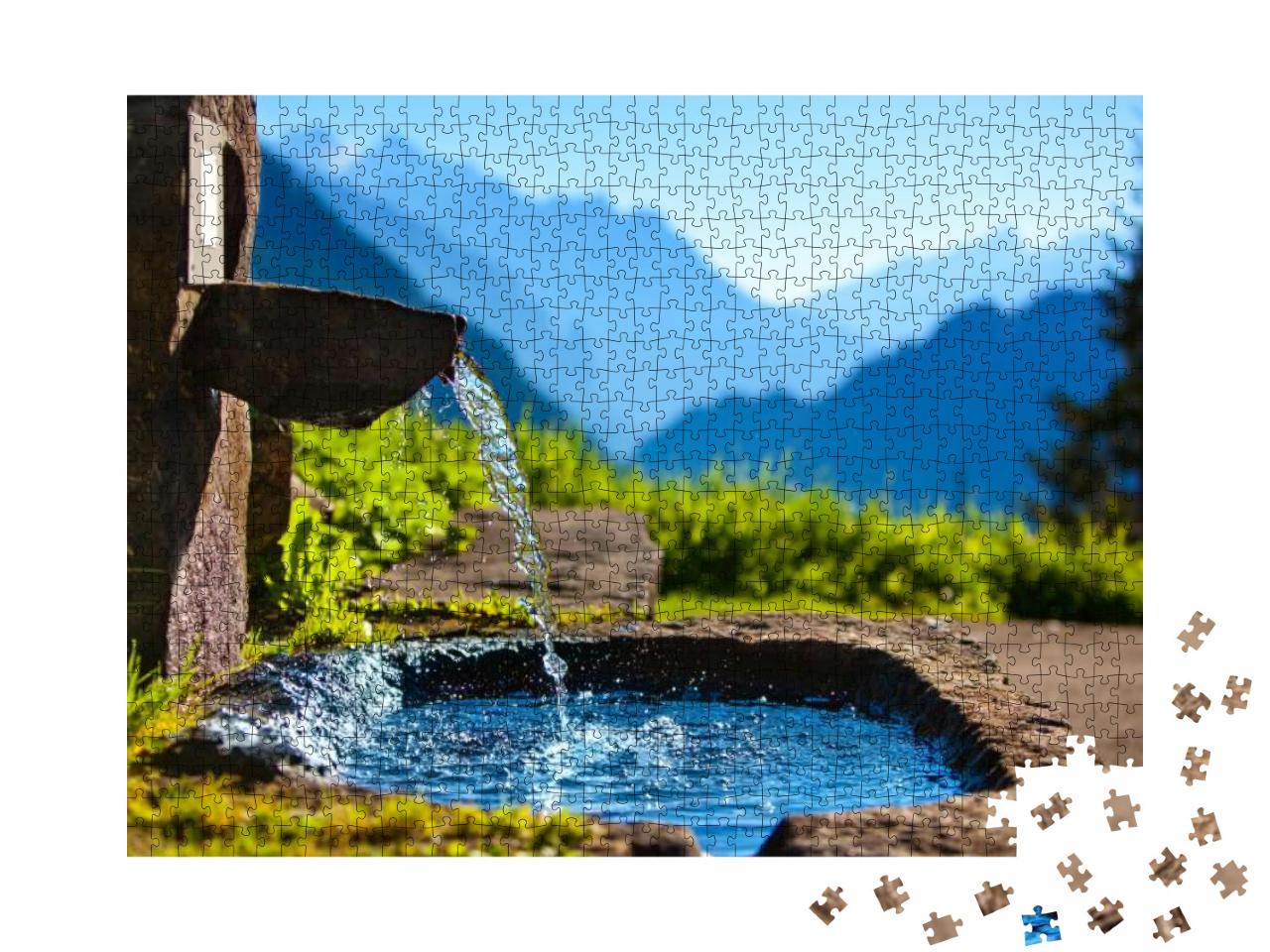 Water Spring on Alps Mountains Background... Jigsaw Puzzle with 1000 pieces
