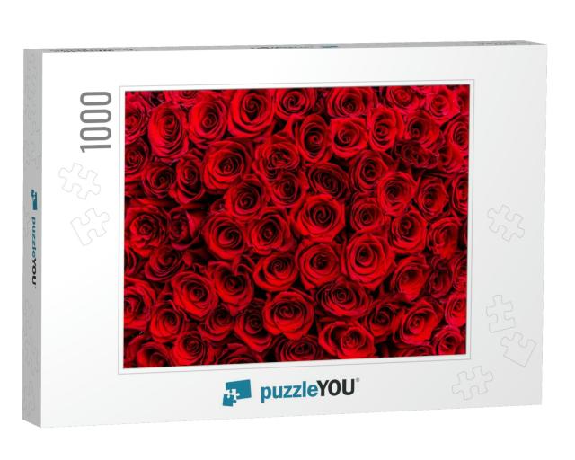 Fresh Dark Red Roses Close Up Texture Background... Jigsaw Puzzle with 1000 pieces